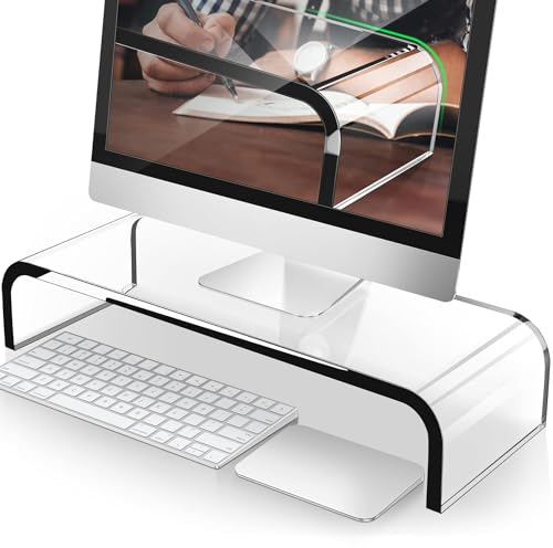 AboveTEK Monitorständer Acryl Bildschirmständer PC/TV Transparent Acryl Monitor Ständer Bildschirmerhöhung Laptopständer für Monitor Computer Drucker Büro Unterbau Bildschirm(20.4*8*3.5 Inch)
