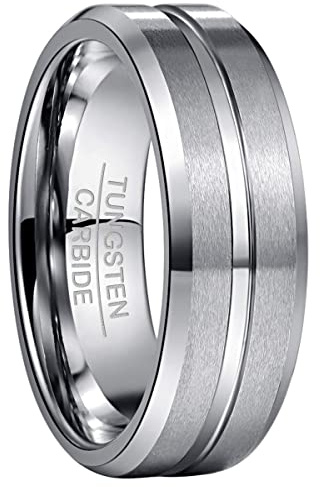 NUNCAD Men's Rings 8mm Simple Grooved Tungsten Ring with Beveled Edges | Black/Silver/Blue/Gold/Rose Gold/Rainbow/Purple Band Ring for Wedding, Engagement, Daily Wear, Gift for Him, Size J1/2-Z+5