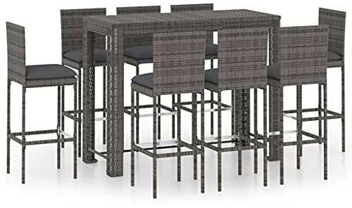 vidaXL Gartenbar Set 9-TLG. mit Anthrazit Kissen Theke Bar Tresen Gartentheke Bartisch Stehtisch Barhocker Barstuhl Gartenmöbel Poly Rattan