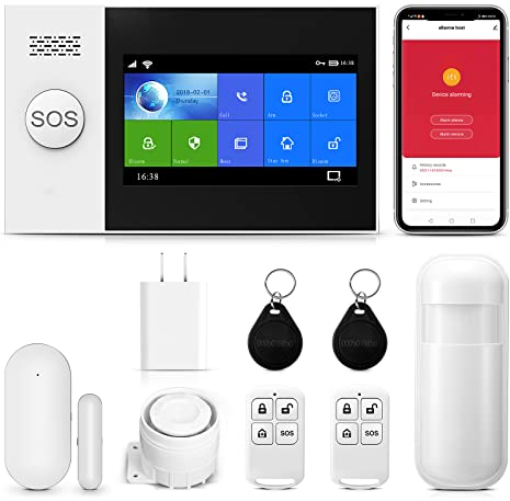 Sistemas de Alarma para el hogar, 4G WiFi Sistema de Alarma inalámbrico para el hogar con Sirena/Sensor de Movimiento PIR/Controles remotos/Sensor de Puerta/Ventana(8 piezas)