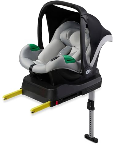 Kinderkraft MINK PRO i-Size 40-75 cm Babyschale, Kindersitz mit isofix MINK FX-Basisstation, Autositz von geburt Gruppe 0+, Verstellbare Kopfstütze, Einsatz für die Jüngsten im set, Grau