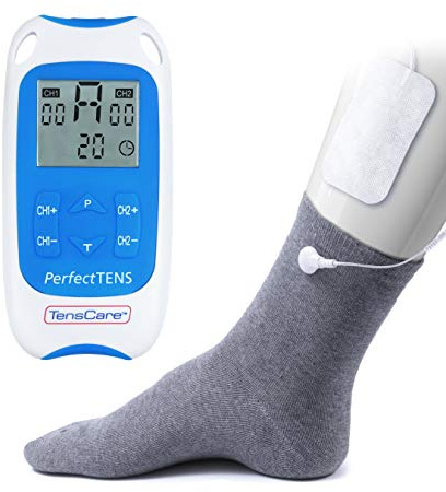 TensCare Perfect TENS - Appareil TENS cliniquement testé pour soulager les douleurs de dos, de hanche, de jambe, de bras, d'arthrite et de sciatique. Comprend une chaussette pour l'arthrite du pied.