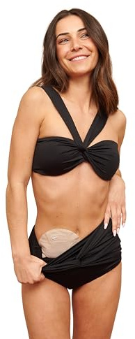 SIIL Stoma-Badeanzug für Damen, Stomabeutel Kolostomie, Ileostomie, Urostomiebeutel Abdeckungen zum Schwimmen. (Made in EU), schwarzes, XS