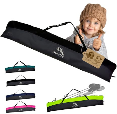 BAMBINIWELT Skitasche Kinder - Skisack für Ski, Skistöcke & Handschuhe -Skibag aus wasserdichtem Cordura - Skicover mit Zwei-Reißverschluss, Namensfeld & Tragegriffen-(schwarz/schwarz, 145cm)