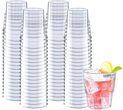 Mispudin 80 X 180ML (7oz) Clear Hard Plastic Cups Reusable, Small Plastic Tumblers, Whiskey Glasses for Cocktail, Drinks, Desserts - Party Cups for Birthdays, Picnic, BBQ, Wedding, Airplane