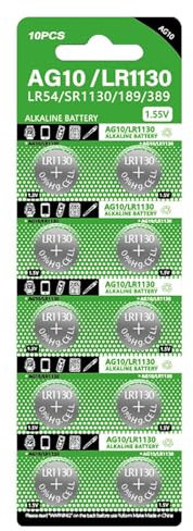 Pilas de botón – Pilas redondas pequeñas | 10 pilas de reloj | Juego de baterías Lr1130 antirastrero | Batería de botón de repuesto | Suministros de dispositivos electrónicos pequeños para