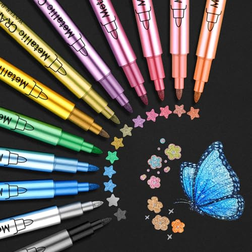 Funnasting Marqueurs Métalliques Feutres,12 CouleursFeutre Metallique pour Album Photo ScrapbookingMateriel, Stylo Feutre pour Porcelaine,La Peinture CéRamique, Verre,Pierre, DéCoration En Bois