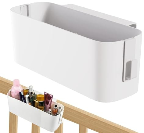 CAAGGMM Bett Organizer zum Einhängen, Hängebett Organizer Aufbewahrungskorb mit 2 Abnehmbarer Haken, Nachttisch Organizer, für Zuhause, Wohnheim, Etagenbett, Büro, Weiß