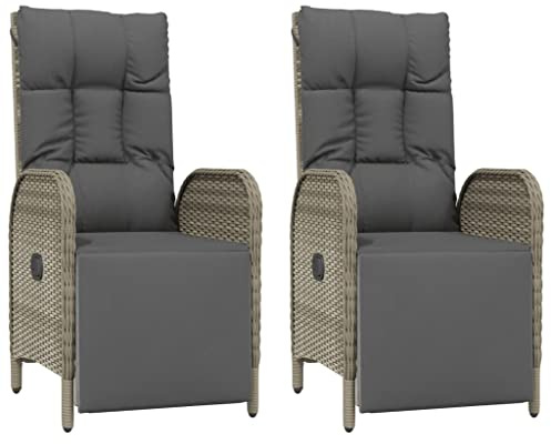 Eleganz 2er-Set Garten-Relaxsessel mit Kissen aus PE-Rattan & pulverbeschichtetem Stahl, grau - Perfekt für Terrasse & Garten - Langlebig & Wetterfest