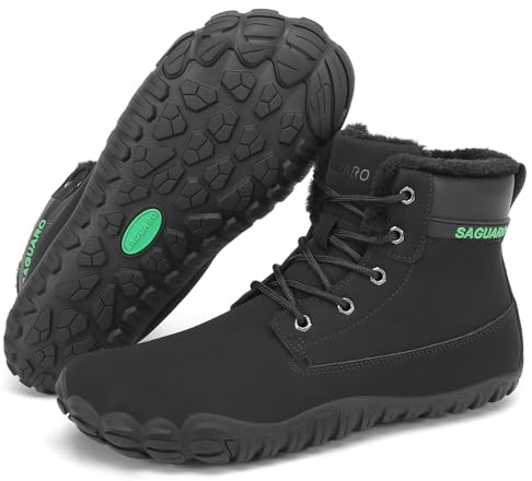 SAGUARO Winter Barfußschuhe Herren Warme Gefütterte Winterschuhe Wasserdicht Barfuß Winterstiefel Männer Leicht Rutschfest Barfussschuhe, Schwarz, 43 EU