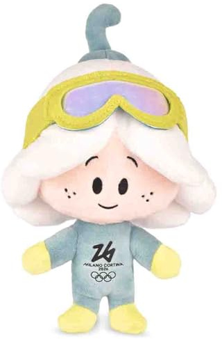 Doudou et Compagnie - JO Milano Cortina 2026 – Peluche Officielle Sport FLO (Masque de Ski) Toute Douce – Collection Flo Olympique - Ami des Mascottes Tina & Milo des Jeux Olympiques d’Hiver – 20 cm