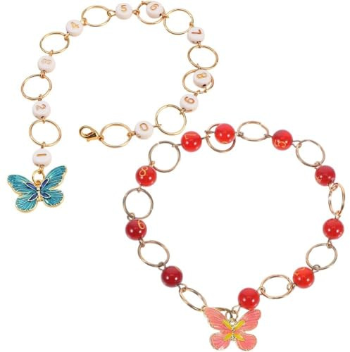 Vobumix Number Stitch Markers for Knitting Crochet 2pcs Butterfly Pendant Bead Chain, Multifunction Crochet Markers DIY Sewing Accessories