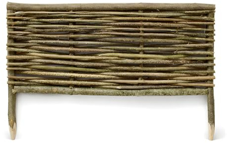 Clôture de jardin en noisetier - 90 x 40 cm - Bordure de parterre en bois à enfoncer avec piquets de 20 cm - Bordure naturelle pour parterres de fleurs, pelouses et allées de jardin