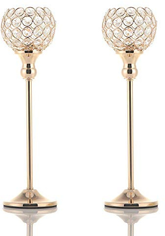 Vincigant Kristall-Kerzenleuchter-Set, Heim-Dekorationen, Kristall, Gold, 2pcs 35cm