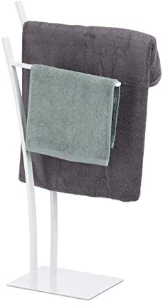 relaxdays, blanc Porte pied, Support pour serviettes de bain 2 barres, 88 x 43 x 24 cm, Acier
