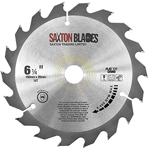 Saxton TCT Kreissägeblatt mit flacher Oberseite, 160 mm x 18 T x 20 B + 16 mm Ring, passend für Bosch, Makita etc.