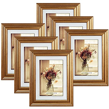 RLAVBL Bilderrahmen 10x15 CM 6er-Set, Bilderrahmen Gold für 10x15 Bilder mit Passepartout oder 13x18 Fotos ohne Passepartout