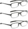 NRDIK PROFLEX Gafas de lectura flexibles (paquete de 3), antichoques, antiarañazos, antideslizantes, unisex (mujeres y hombres) (Oval; BLK; +2.5)