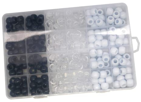 zalati Beads, 240 Pcs Mixed Color Clear Transparent White Black Round Pony Beads, 1 Box Assorted Beads, 12x10mm for Hair Braid Dreadlocks Beads DIY Craft