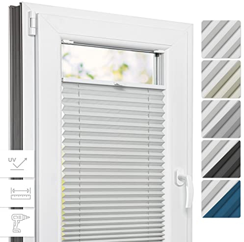 Estika Thermo Plissee mit Bohren nach maß - 5 Farben, Breite 30-129 cm, Höhe 150-230 cm - Verdunklungsplissee, Plissee Blickdicht, Fenster rollos für innen, Rollos für Fenster