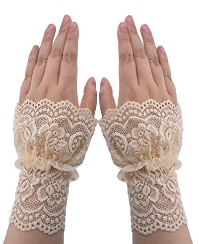 TeeYee Damen Spitze Armstulpen Abnehmbarer Spitze Armband Fingerlos | Mesh Handschuhen,Spitze Knigge,für Hochzeit,Braut