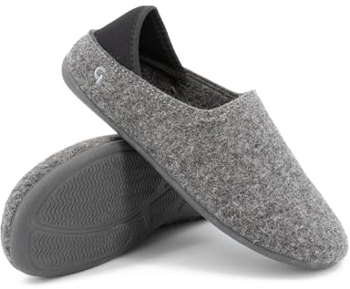 Gottstein Chaussons en feutre à enfiler en 100 % laine vierge - Pour homme et femme - Semelle en caoutchouc antidérapante, Gris charbon, 37 EU
