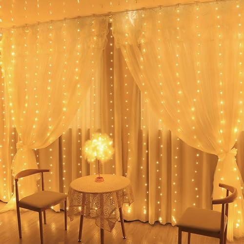 Catena di luci interna, MUSUNIA tenda luminosa USB 2X2M 200 LED, tenda luminosa per finestre con 10 ganci per finestre della camera da letto, festa (bianco caldo)