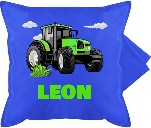 Kissenbezug - Geschenk Traktor mit Name personalisiert I Trecker Fan I Zugmaschine I Bulldog I Schlepper - 50 x 50 cm - Blau - Kissen Tractor Pillow Landwirtschaft traktormotiv sitzkissen