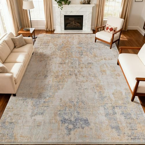 Safunion Teppich Wohnzimmer Schlafzimmer KurzFlor Modern Teppiche Groß Weich rutschfest Abstrakte (Grau/Beige/Gold/Multi, 200 x 300 cm)