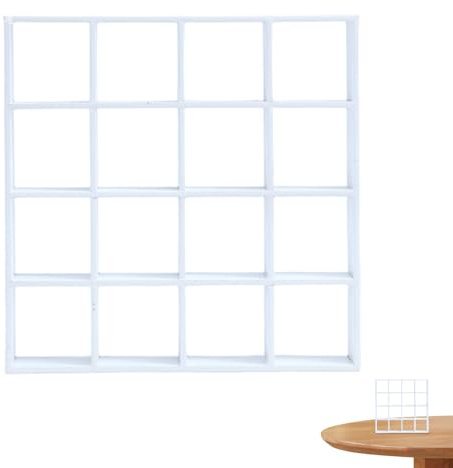 Wedhapy Dollhouse Bücherregal realistische Holz 1:12 Miniatur Bücherregal Dollhouse Möbel 16 Gitter Mini Display Regal Wand Rack Stand Dollhouse Möbel für Dollhouse Accessoires Dekorationen Weiß weiß