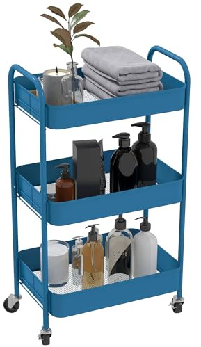 HOMCOM Carrito Auxiliar con Ruedas de 3 Niveles 45x30,6x79 cm Azul Oscuro