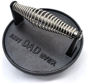 JNXHON Kitchen Tools Best DAD Ever Heavy Duty Cast Iron Grill Press Burger Press Bacon Press Barbecue Press Meat Press Burger Smasher Griddle Press Round Flat Press (7inch)