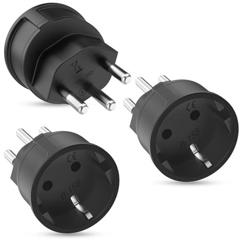 3 Stück Reiseadapter Schweiz, Deutschland auf Schweiz Stecker, Deutschland auf Schweiz Reiseadapter, Schuko EU zu Typ J Stecker, Schweizer Reisestecker für Malediven, Ruanda, Liechtenstein(schwarz)