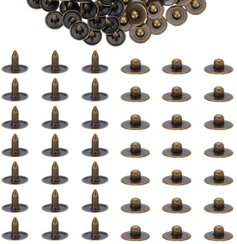 WEBEEDY 120 Satz Messing Jean Nieten 9.5mm Denim Nieten Für DIY Jeans Reparatur Schwere Metallnieten Dekorative Messing Hutniete Ersatz Für Jacken Kleidungsstücke (Antikmessing)