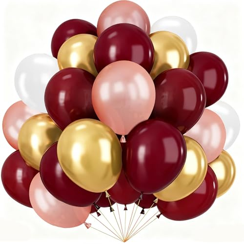 Burgundy guldballonger, 60 st vinröda pärlor, roséguld, latexballonger med guld, vit heliumballong, burgundy partydekoration för bröllopsförlovning, årsdag, kvinnor, flickor, födelsedag, bruddusch, 60