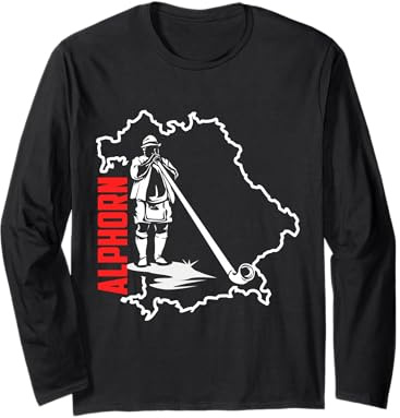 Illustrazione Arte Musicista Alpino Bavarese Alphorn Maglia a Manica