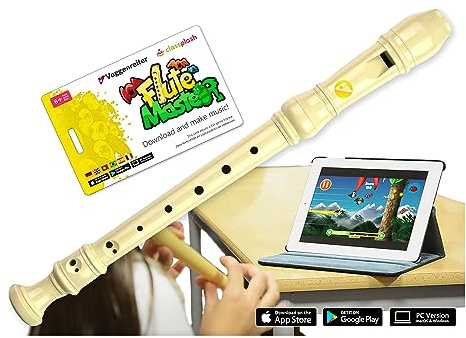 Voggenreiter Flauto dolce in plastica per bambini a partire dai 6 anni e principianti, incluso Flute Master (software App) – Impugnatura tedesca in colore bianco crema
