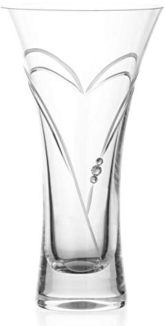 DIAMANTE Trumpet Vase 'Hearts' - Small Hand Cut Crystal Vase with Swarovski Crystals - 18cm