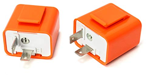QWORK Motorrad Elektronische Blinker Licht Relais, Einstellbare Motorrad Blinker LED, 2 Pin Blinkrelais für LED, Orange, 12V Universal, 2 Stk