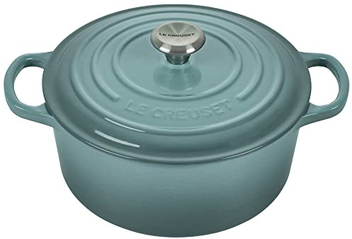 Le Creuset Signature, fuente redonda de hierro fundido esmaltado con tapa, 22 cm, 3,3 litros, Sea Salt