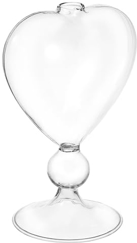 Yardwe Heart Shaped Glass Vase with Base 6.24 Inch Transparent Hydroponic Planter for Home Office Desk Plant Container Decorative Flower Holder