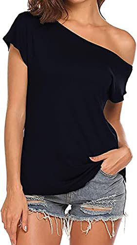 Tee Shirt Epaule Denudee Femme Sport Chemise Manche Courte Vintage Blouse Col Bateau Haut Ete Fille AdoTunique Couleur Unie Pull Col Asymetrique Ample Grande Taille Sweatshirt Oversize Bardot Top Y2K