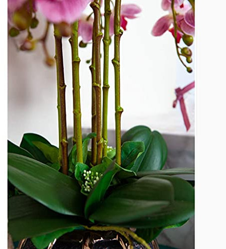 HWSY Fleur Artificielle en Pot Orchidée Phalaenopsis Artificielle Bonsaï Fausses Fleurs avec Arrangement de Vase 9 Têtes PU Bonsaï pour Décoration de Table de Bureau à Domicile Centre de Table: P