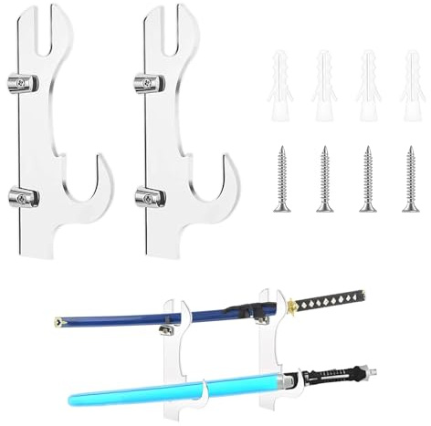 SRTSTR Set di 2 Porta Katana da Muro Ganci da Parete Due Livelli Supporto Spada Muro in Acrilico Supporti Espositore Supporto per Spada Samurai Sword Wakizashi Weapon Rack (Trasparente)
