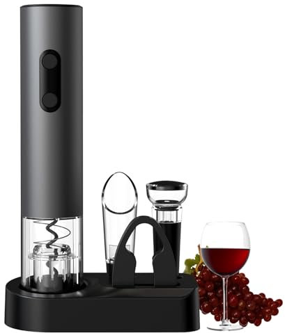 COKUNST Electric Wine Opener Set, 4-in-1 Wine Bottle Openers Set with Base, Automatic Corkscrew with Foil Cutter, Pour, Vacuum Stoppers for Home Party Wedding Bar - Battery Operated (Space Gray)