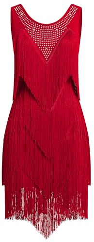 EFOGEP Abito da Donna con Nappe per Danza Latina Vintage Anni 20 Senza Maniche Sexy Cocktail Party con Frange Stile Flapper Abiti Eleganti Mini Tango Samba Cha Cha Abbigliamento da Ballo da Sala