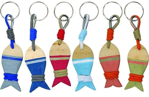 BSSTORE Porte-clés en bois flottant en forme de poisson de différentes couleurs avec rédance (pz1)