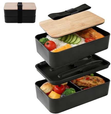 Hominas Bento Lunch Box 1200 ml Boite Repas Compartiments Hermétique 2 Étages Bento Japonais Design avec Couverts pour L'école le Bureau