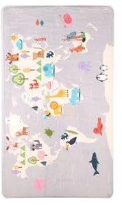 Makio M Alfombra Infantil, 80 x 140 cm, Diseño de Deportes y Animales, Franela y Poliéster, para Habitación de Niños (Animales - Mundo)