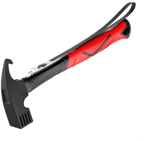 Wusvive Marteau de tente, marteau de camping en acier à haute teneur en carbone avec poignée ergonomique en bois pour tirer des clous au sol et installation en extérieur, rouge, 28 cm (A)
